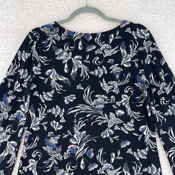 White House Black Market Black Floral Print Dress Womens 3/4 Sleeve Size Medium - Picture 12 of 16